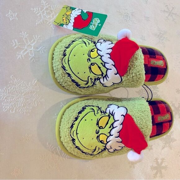 NWT Grinch Christmas Slippers with Santa Hat Womens Sz 6 Gorgeous - Picture 4 of 5